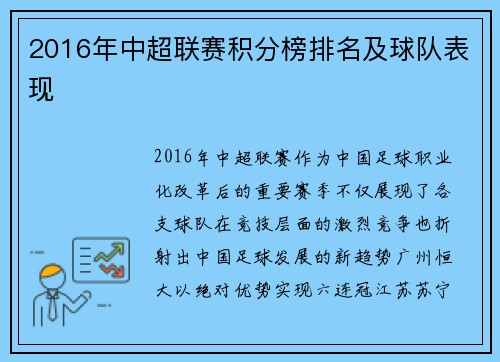 2016年中超联赛积分榜排名及球队表现